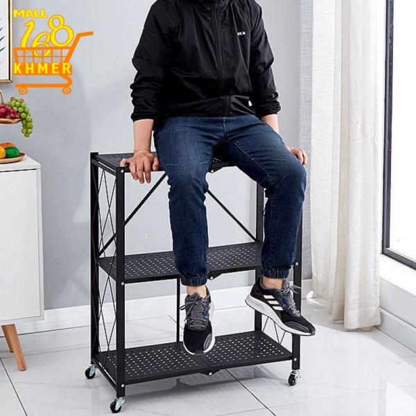 3-tier shelf for storing items with movable wheels 